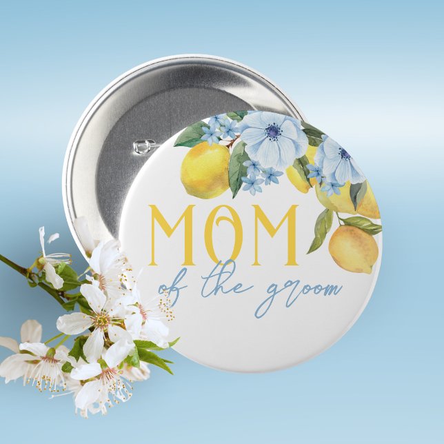 Bóton Redondo 5.08cm Botão de Prenda do Chá de Noiva Limão da Mãe do No (Lemon Bridal Shower Pin on Buttons for Your Special Guests of Honor Such as Grandma's, Mom's & More)
