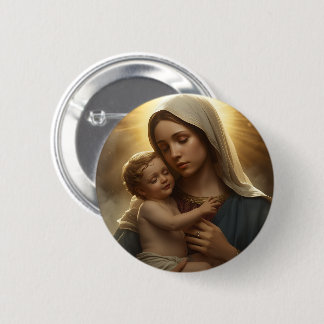 Bóton Redondo 5.08cm Botão de Prendedor da Fé Cristã | Mãe Maria e Jesu