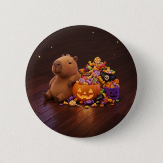Bóton Redondo 5.08cm Botão de Presilha de Halloween de Capivara Fofa