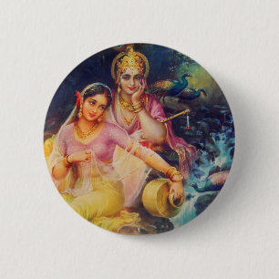 Bóton Redondo 5.08cm Botão de Radha e de Krishna