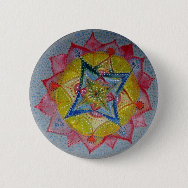 Bóton Redondo 5.08cm Botão De Redonda De Mandala Pintado Por Estrelas (Frente)