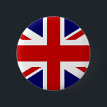 Bóton Redondo 5.08cm Botão de retração da bandeira britânica | Union Ja<br><div class="desc">Botão de retração da bandeira britânica | Union Jack design. Ideia de presente mais barata para eventos partidários nacionais e reais. Cor vermelha inglesa,  branca e azul.</div>