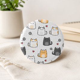 Bóton Redondo 5.08cm Botão de Reverso com Padrão de Gato Kawaii Fofo