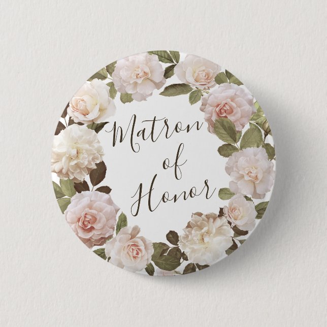 Bóton Redondo 5.08cm Botão de Rosa Francesa Antiga de Dama de Honra (Frente)