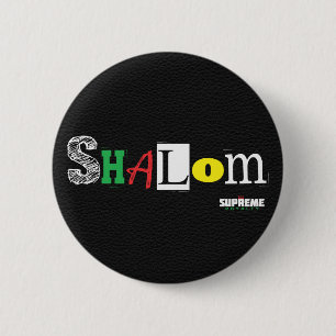 Bóton Redondo 5.08cm Botão de Shalom (preto/tri)