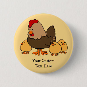 Bóton Redondo 5.08cm Botão de texto personalizado do Chicken Illustrati