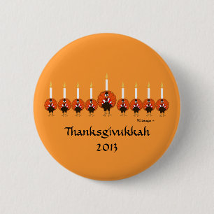 Bóton Redondo 5.08cm Botão de Turquia Menorah Thanksgivukkah