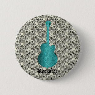 Bóton Redondo 5.08cm Botão de Violão Rockstar Damask, Turquesa