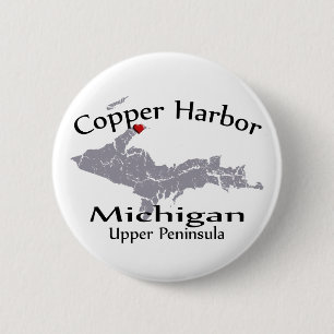 Bóton Redondo 5.08cm Botão Design do Mapa do Copper Harbor Michigan
