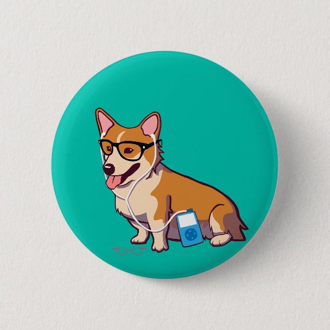 Bóton Redondo 5.08cm Botão do Corgi do hipster (Frente)
