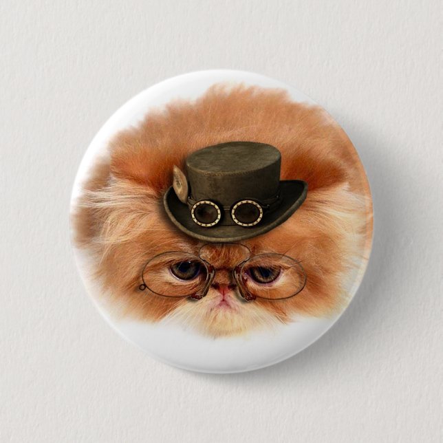 Bóton Redondo 5.08cm Botão do gato de Steampunk (Frente)