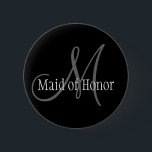 Bóton Redondo 5.08cm Botão do monograma do casamento da madrinha de<br><div class="desc">Botão do preto do monograma do casamento. Personalize com suas cores do casamento e seu texto.</div>