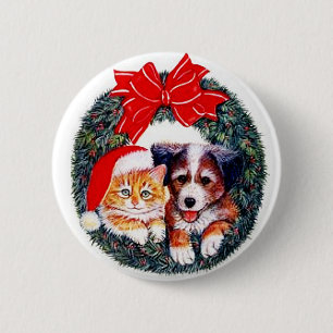 Bóton Redondo 5.08cm Botão do Natal do gato e do cão