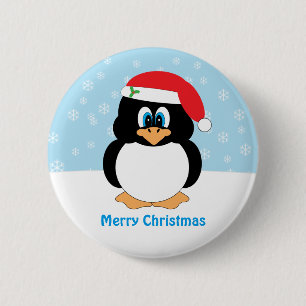 Bóton Redondo 5.08cm Botão do pinguim do Feliz Natal