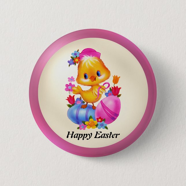 Bóton Redondo 5.08cm Botão do Pintinho da páscoa (Frente)