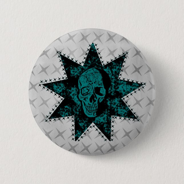 Bóton Redondo 5.08cm Botão do Punk Skull (Teal) (Frente)
