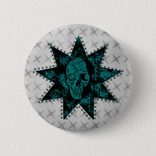 Bóton Redondo 5.08cm Botão do Punk Skull (Teal)