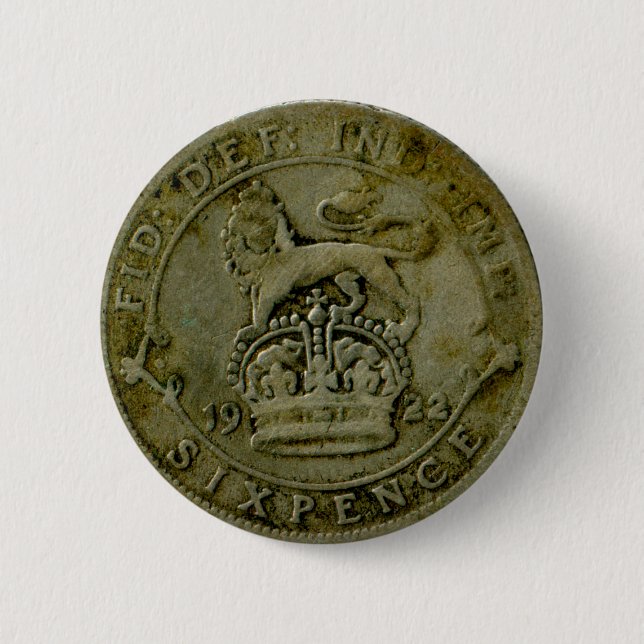 Bóton Redondo 5.08cm Botão do sixpence de 1922 Ingleses (Frente)
