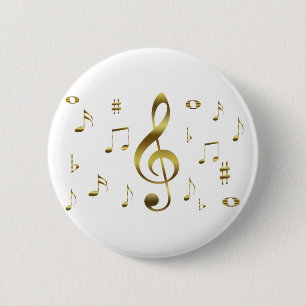 Bóton Redondo 5.08cm Botão Dourado das notas musicais