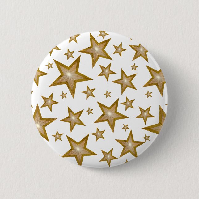 Bóton Redondo 5.08cm Botão "Dourado" Estrelas branco (Frente)