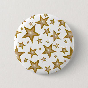 Bóton Redondo 5.08cm Botão "Dourado" Estrelas branco