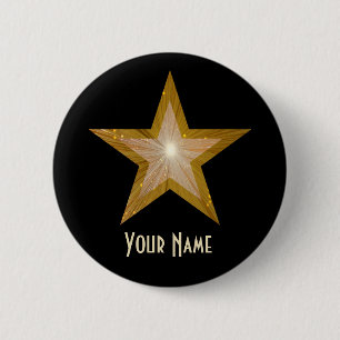 Bóton Redondo 5.08cm Botão "Dourado" Star 'Seu nome' preto