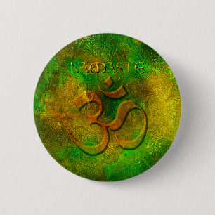 Bóton Redondo 5.08cm Botão Dourado Verde Namaste
