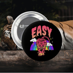 Bóton Redondo 5.08cm Botão EASY Tiger Retro Arco-íris – Broche Divertid