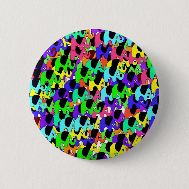 Bóton Redondo 5.08cm Botão Elefantes arco-íris (Frente)