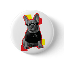 Botão engraçado do Bulldog Francês com óculos de s