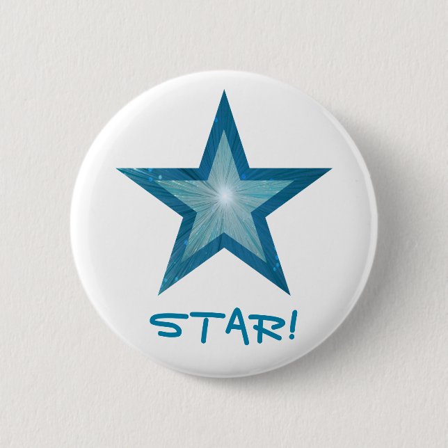 Bóton Redondo 5.08cm Botão 'ESTRELA!' Blue Star branco (Frente)