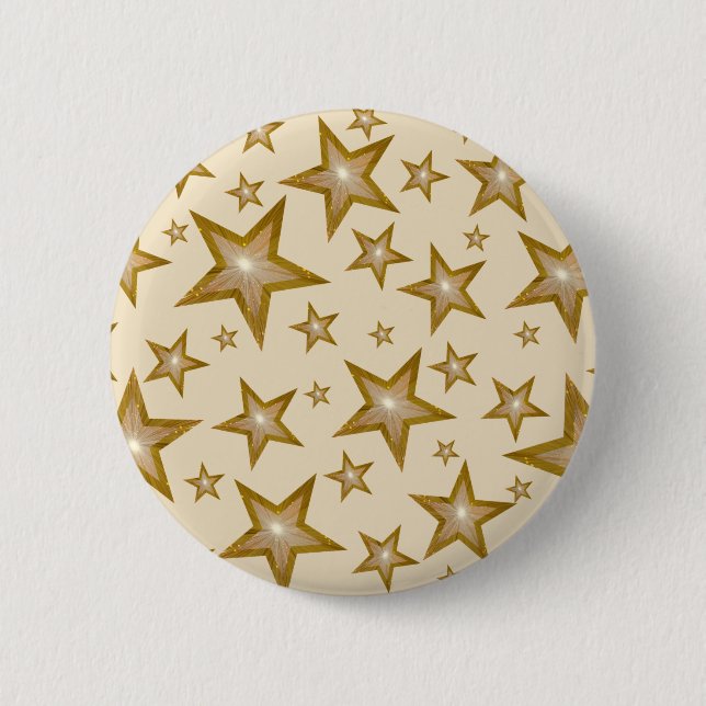 Bóton Redondo 5.08cm Botão "Estrelas de Ouro" creme (Frente)
