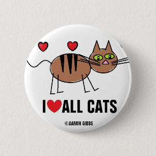 Bóton Redondo 5.08cm Botão Eu Amo Todos os Gatos