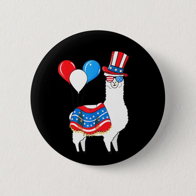 Bóton Redondo 5.08cm Botão Feliz 4 de julho de Llama (Frente)