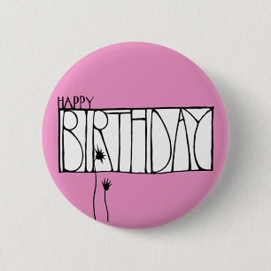 Bóton Redondo 5.08cm Botão Feliz Aniversário Rosa