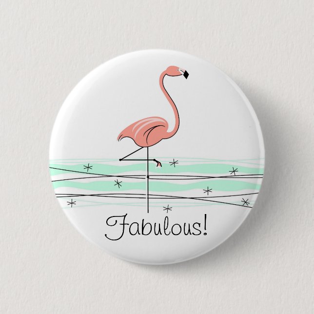 Bóton Redondo 5.08cm Botão Flamingo Ocean 'Fabuloso!' (Frente)