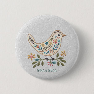 Bóton Redondo 5.08cm Botão Floral Colorido de Pequenas Aves