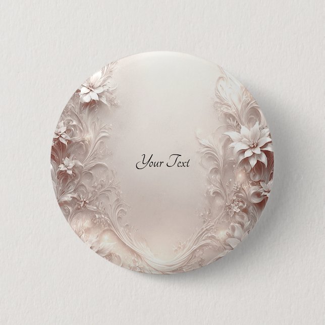 Bóton Redondo 5.08cm Botão Floral de Marfim Branco (Frente)