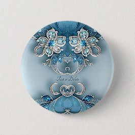 Bóton Redondo 5.08cm Botão Floral Ornamentado Azul
