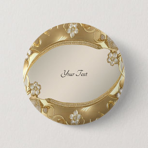 Bóton Redondo 5.08cm Botão Floral Ornamentado Dourado