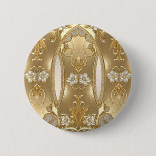 Bóton Redondo 5.08cm Botão Floral Ornamentado Dourado