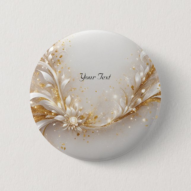 Bóton Redondo 5.08cm Botão Floral Ouro Branco (Frente)