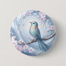 Botão Floral Pássaro Azul