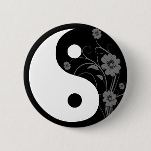 Bóton Redondo 5.08cm Botão floral preto de Yin Yang