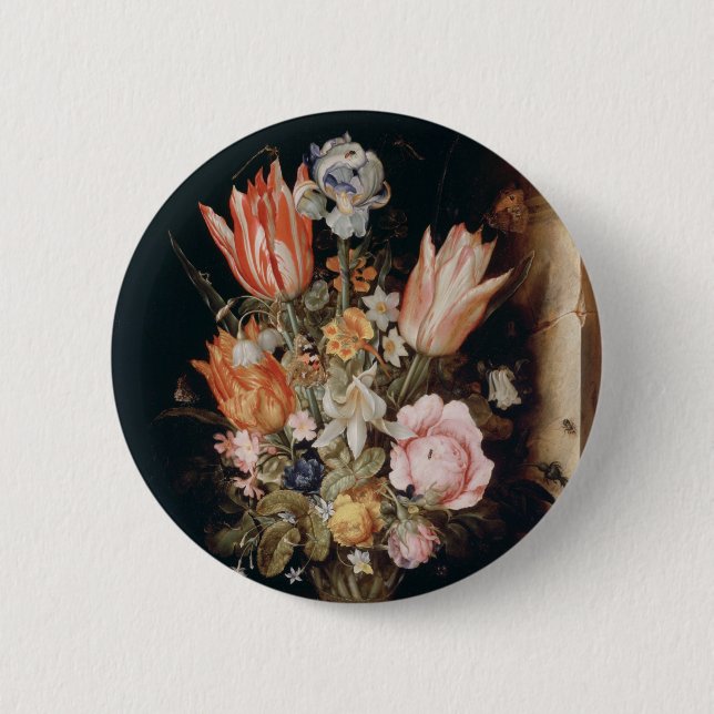 Bóton Redondo 5.08cm Botão Flores de Van den Berghe (Frente)