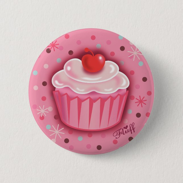 Bóton Redondo 5.08cm Botão FluffCakes Rosa (Frente)