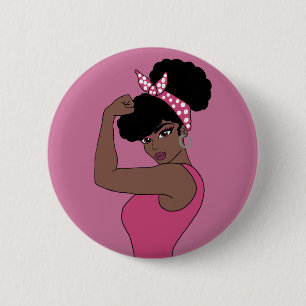 Bóton Redondo 5.08cm Botão Forte de Mulher Negra