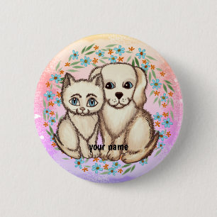Bóton Redondo 5.08cm Botão Gato Adora Cachorro