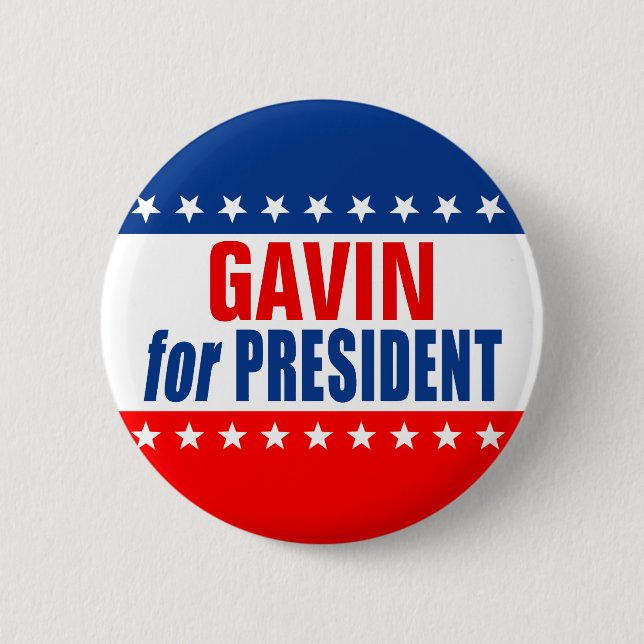 Bóton Redondo 5.08cm Botão "GAVIN para PRESIDENTE" (Frente)