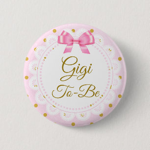 Bóton Redondo 5.08cm Botão Gigi Para Ser Rosa Chá de fraldas E Dourado